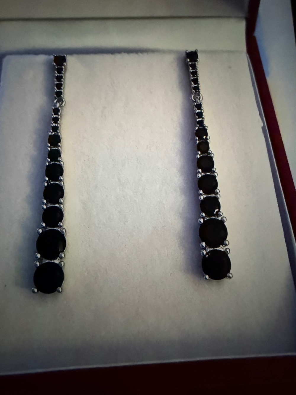 Black Spinel Drop Earring: Graduated Gemstones, 14kt White Gold/Silver